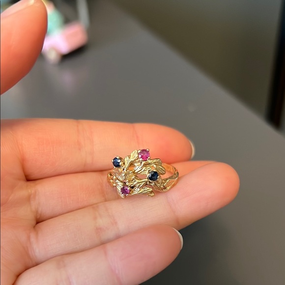 Jewelry - Vintage Gold and Multicolor Gemstone Ring (14K solid gold)
